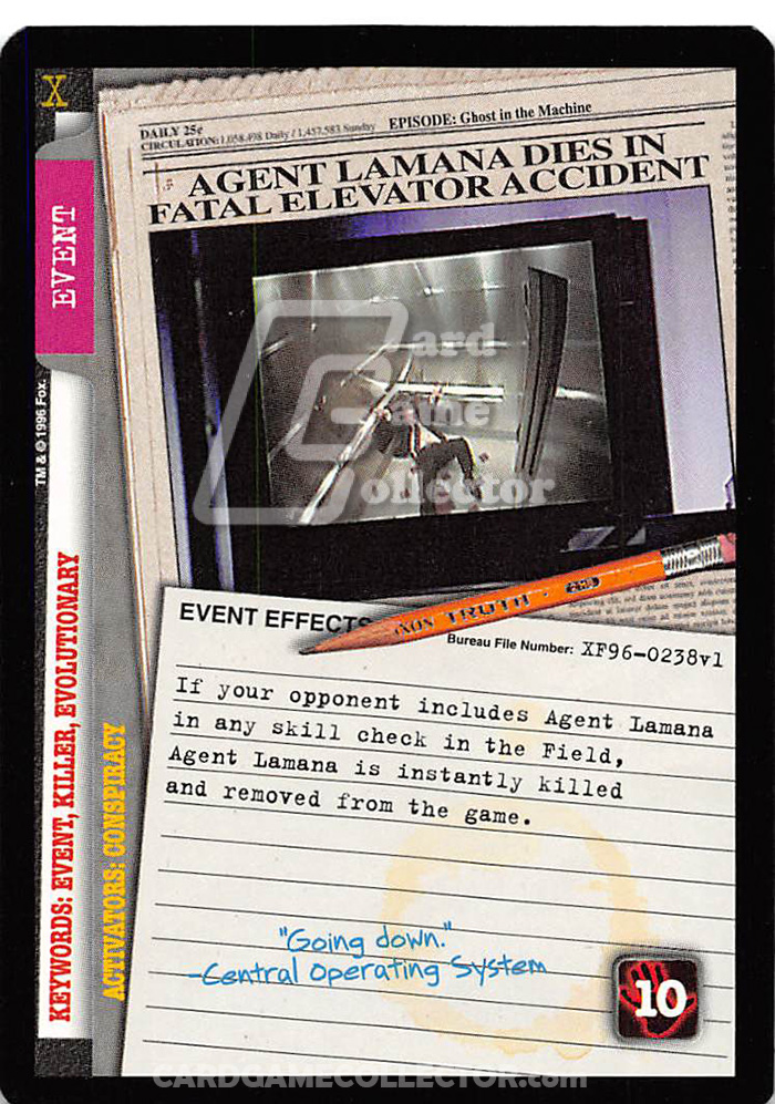 X-Files CCG: Agent Lamana Dies In Fatal Elevator Accident