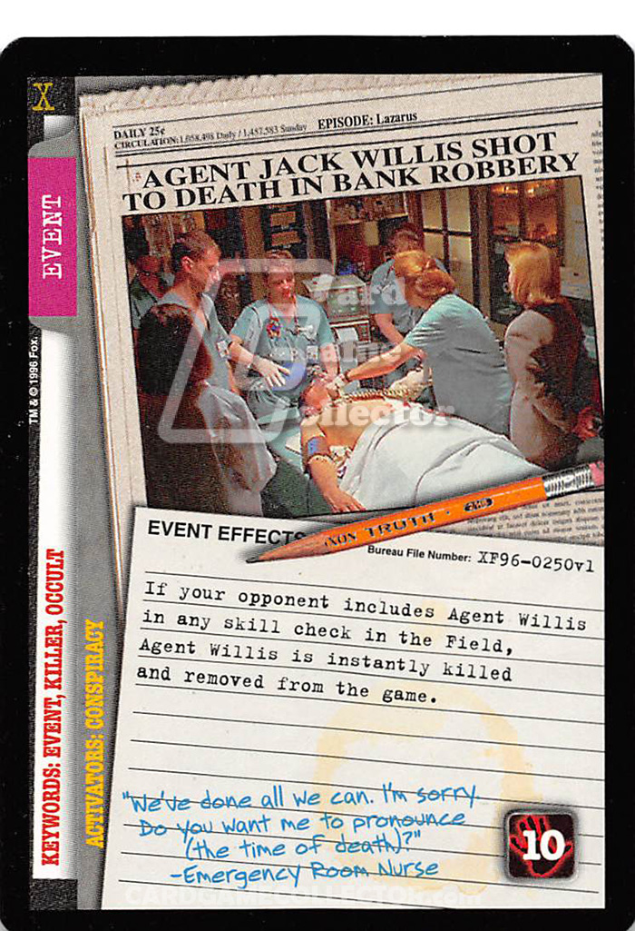 X-Files CCG: Agent Jack Willis Shot To Death In Bank Robbery