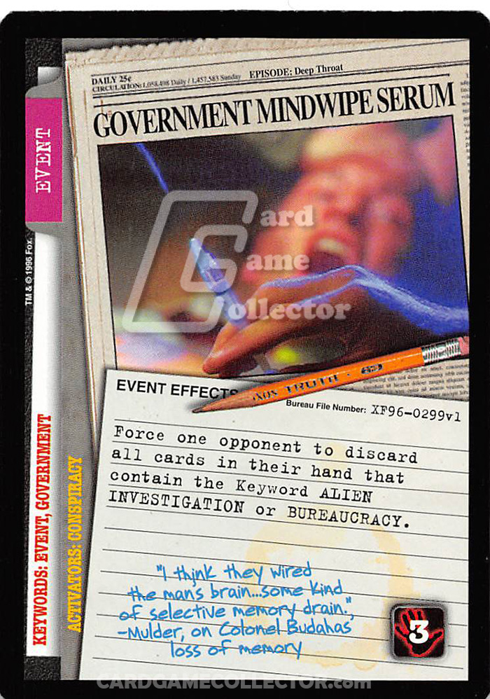 X-Files CCG: Government Mindwipe Serum