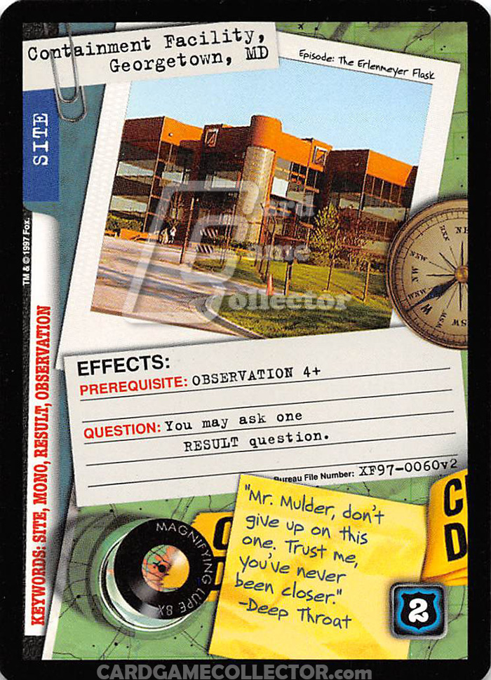 X-Files CCG: Containment Facility, Georgetown, MD.