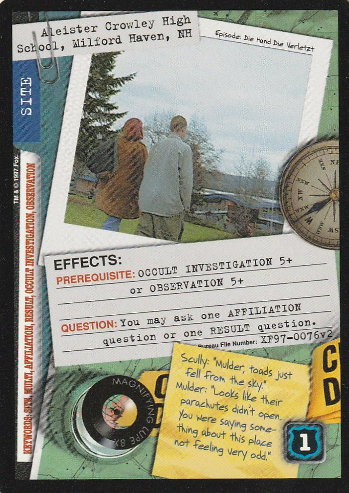 X-Files CCG: Aleister Crowley High School, Milford Haven, NH.
